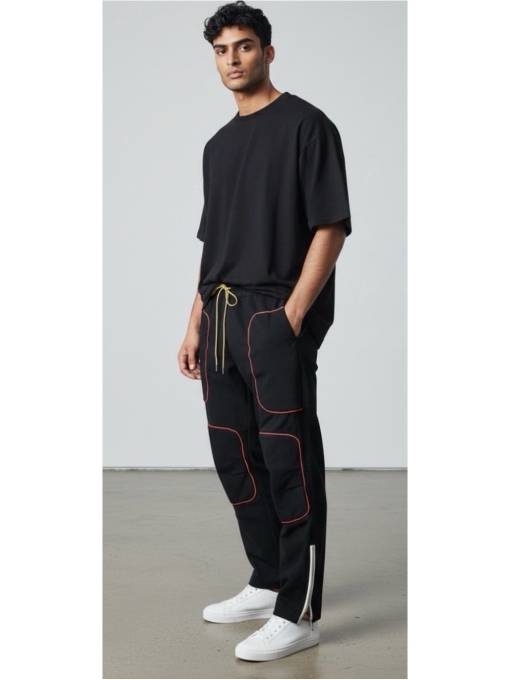 Men's Black Jogger Pants with Contrast Stitching